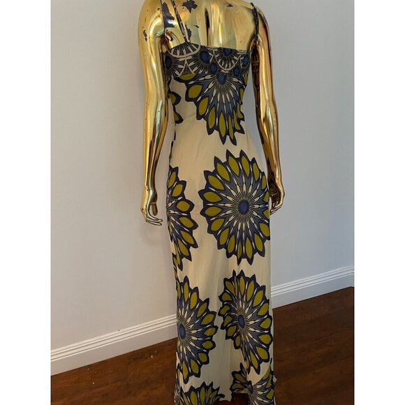 Vince Floral Maxi Slip Dress Size 6 Spaghetti Straps Yellow & Navy Pattern Light - Picture 2 of 8